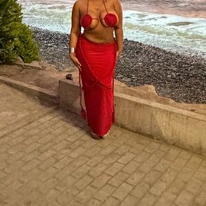 Red two piece skirt set